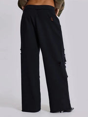 Black  Distressed Wide Sweatpants
