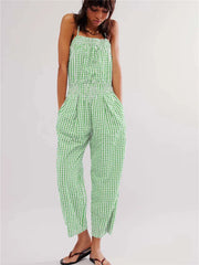 Wide Leg Plaid Spaghetti Strap Jumpsuit