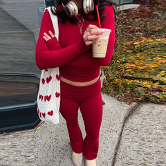 Polka Dot Cropped Top And Fold Over Flare Pants Set