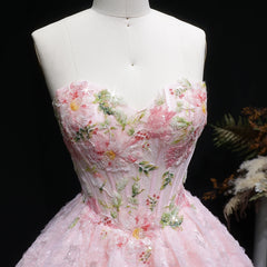 Pink Floral Appliques Sweetheart Strapless Mini Dress