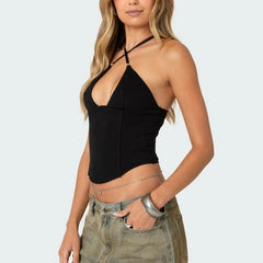 Adjustable Cross-Straps Zip Corset Top