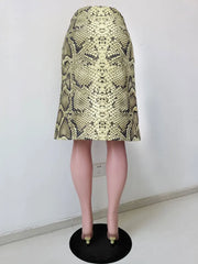 Snake-skin Printed High Waist Midi Skirt