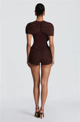 Draped Mesh Cape Sleeve Playsuit