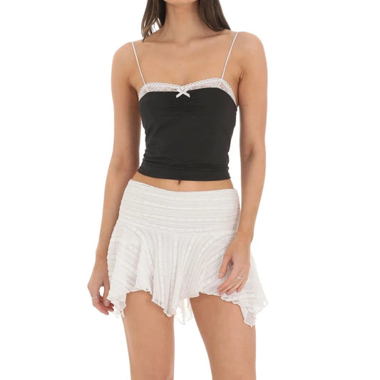 Lace Trim Spaghetti Strap Crop Top