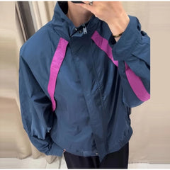 Color Block Collared Zip Up Jacket