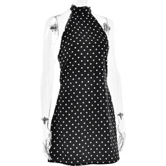 Satin Polka Dot Halter Tie-Up Mini Dress