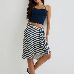Striped Irregular Hem Midi Skirt