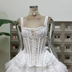 Lace Tie Fishbone Corset Top And Tulle Mini Skirt Set
