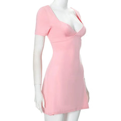 Pink Solid Short Sleeved Mini Dress