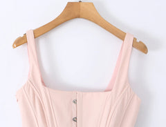 Pink Metal Hook Corset Lace Up Back Bubble Mini Dress
