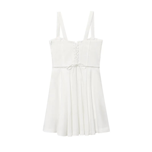 Back Lace Up Thick Strap Buttoned Mini Dress