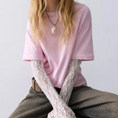 Lace Long Sleeve Round Neck Shirt