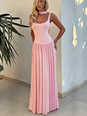Tank Pleated Hem Maxi Dress With Scarf