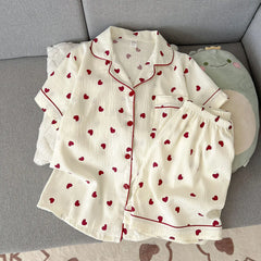 Heart-Shaped Short Sleeve Shirt and Shorts Pajama Set