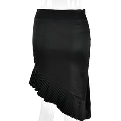 Satin Irregular Pleated Trim Midi Skirt - Free From Label