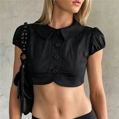 Peter Pan Collar  Button Down Crop Top