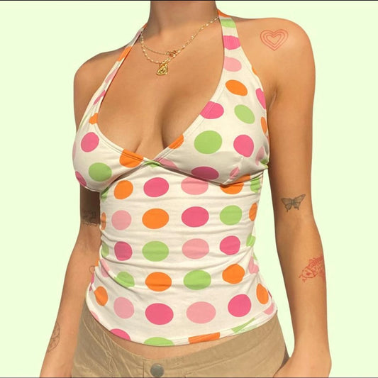 Halter Colourful Dots Print Top
