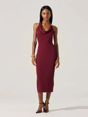 Halter Neck Metal Pin Midi Dress