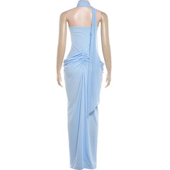 Pleated Waist Strapless Corset Maxi Dress With Scarf