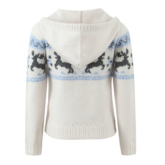 Double Zipper Hooded Knitted Cardigan And Mini Skirt