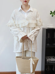 Pearl Button Ruffle Trim Cardigan