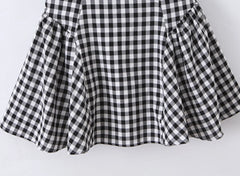 Plaid Print O-neck Sleeveless Mini Dress