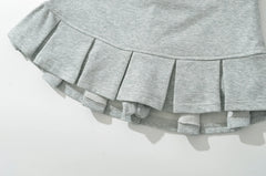 Rib Zipper Sweatshirt And Low Waist Pleated Mini Skirt Set