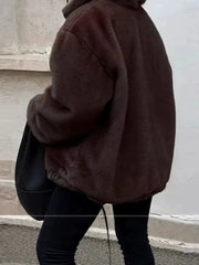 Faux Fur  Stand Collar Zip Long Sleeve Sweatshirt