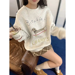 Cartoon Puppy Breakfast Printed Sweatshirt