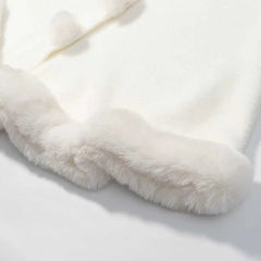 White Faux Fur Pom Pom Button Cape Shawl