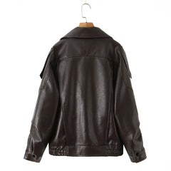 Brown leather jacket on a hanger - back
