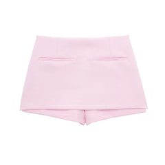 Solid Halter Collar Vest And Back Pocket Shorts Set