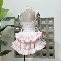 Floral Printed Sleeveless Frill Layred Bloomer Mini Dress