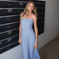 Polka Dot Strapless Maxi Dress