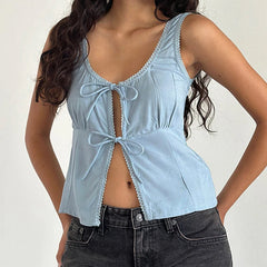  Women's tank top with a front bow tie and side slit.