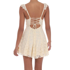 Lace Ruffle Sleeveless Sweetheart Tie-up A-Line Mini Dress
