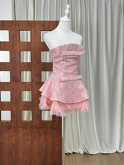 Sequin Bow Tie Tulle Hem A-line Strapless Mini Dress