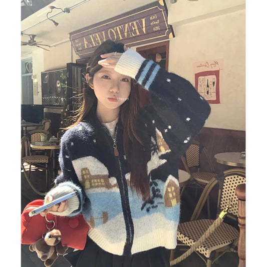 Winter Scenery Knitted Cardigan
