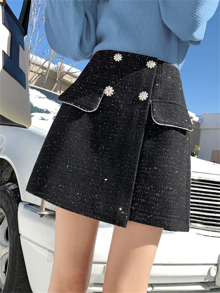 Tweed Sparkle Buttoned Mini Skirt Free From Label