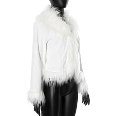 White Knitted Fur Trim Cardigan