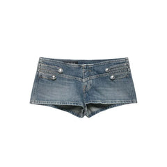 Denim Embroidered Button Jacket And Micro Shorts Set