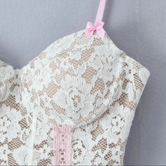 White Lace Pink Bow Strap Corset Top Free From Label