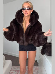 Faux Fur Zipper Hooded Jacket