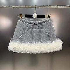 Grey Drawstring Frill Tulle Trim Mini Skirt Free From Label