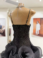 Spaghetti Strap Diamonds Ruffles Flower Hem Mini Dress