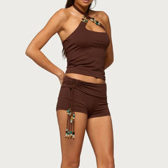 Cross Halter Tank Top and Shorts Set