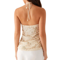 Sequin Embroidery Drawstring Crop Top