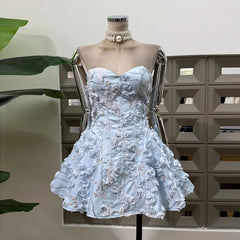 Floral Embroidered Strapless Mini Dress