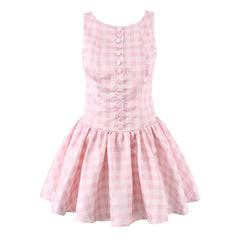 Gingham Mini Button Sleeveless Dress