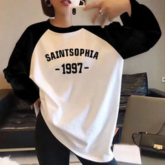 Black N White Two Tone Long Sleeve O-neck Top